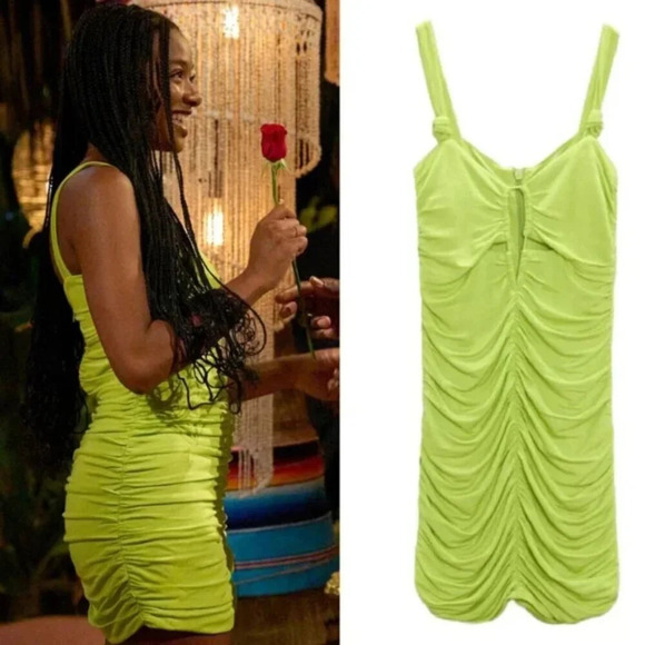 Zara Ruched Cut Out Party Mini Dress  Lime Neon Green Size Small - Picture 3 of 11